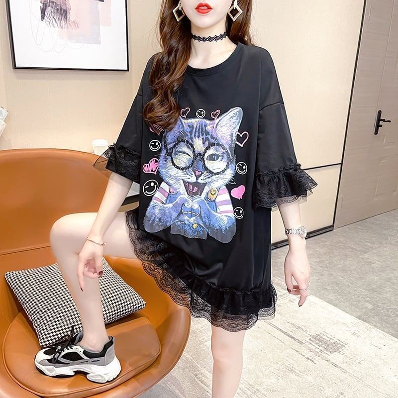 好感度満載 プリント 美感いっぱい Tシャツ カットソー ワンピース＜S-3428＞