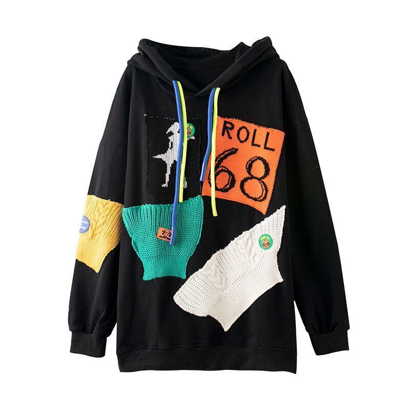 韓国系切り替え数字ロゴフード付きパーカー全2色<S-4413>
