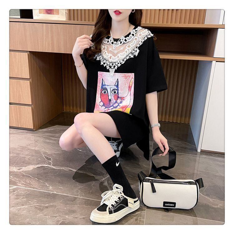 新商品 透かし彫り キュート レース 切り替え ゆったり 半袖Tシャツ＜S-8472＞