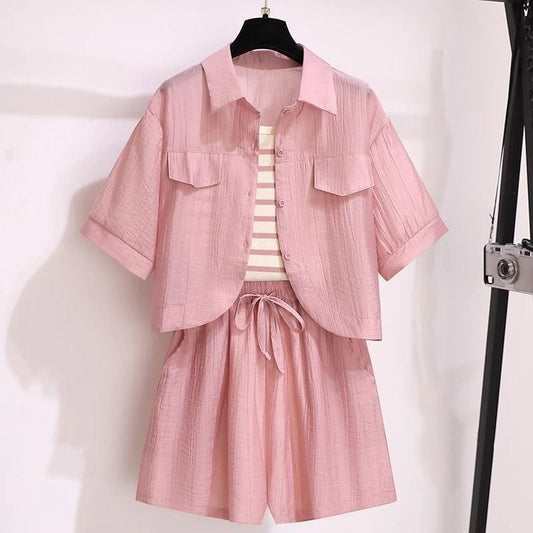定番シンプル 紫外線対策 上品 全3色 シャツ+パンツセット ＜S-8655＞
