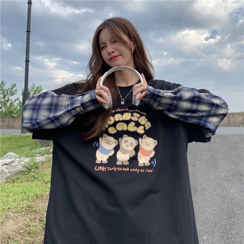 オシャレ度満点 ラウンドネック 個性的なデザイン カートゥーンプリント Tシャツ＜S-2257＞