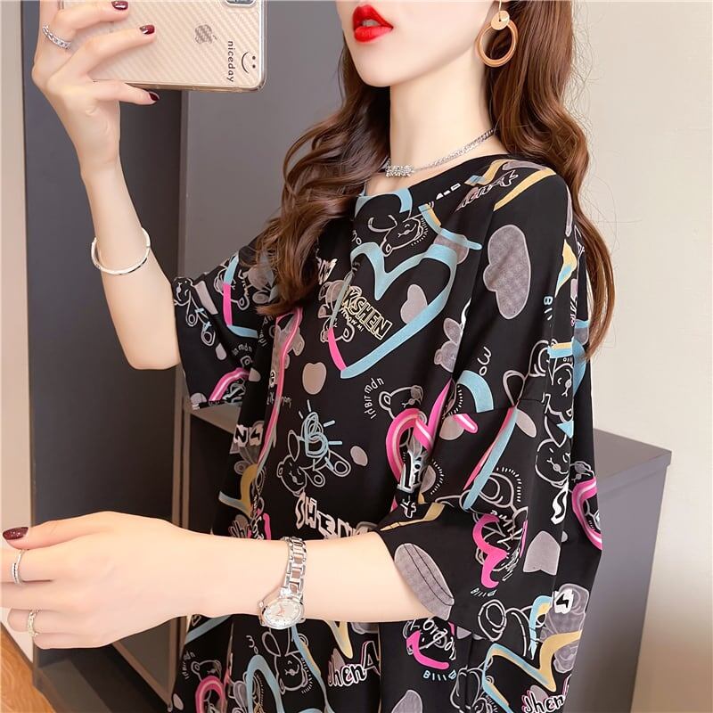 新商品 カジュアル 個性派 プリント ゆったり 半袖Tシャツ＜S-8534＞
