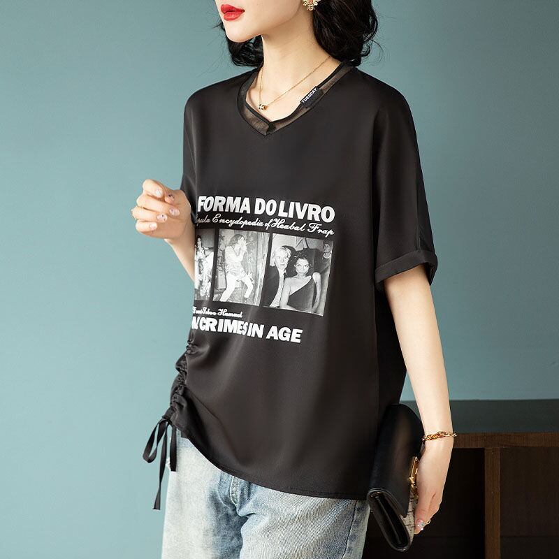 話題沸騰中 ファッション 着回し力抜群 プリント 2色選択 半袖Tシャツ＜S-8621＞