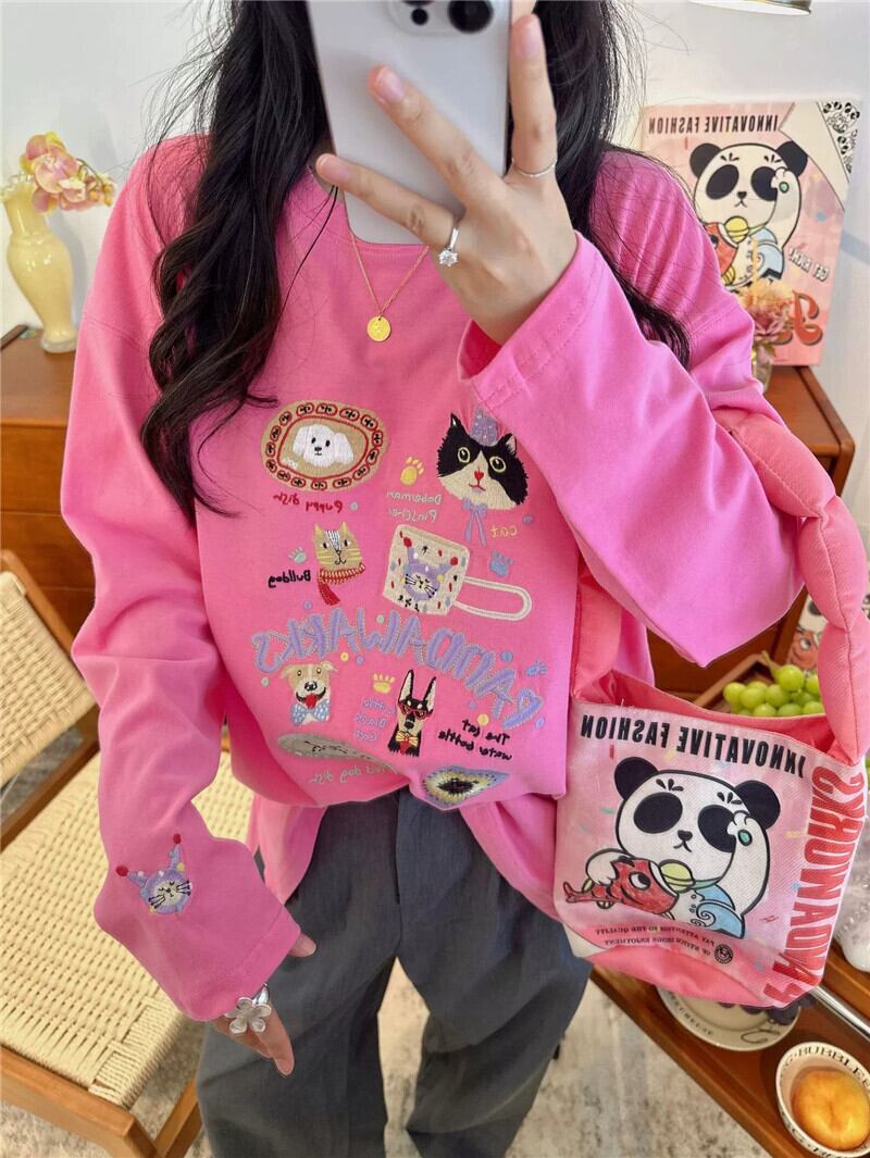 新商品 大人可愛い 求めてたデザイン 肌触り抜群 プリント 5色選択 Tシャツ<S-9369>