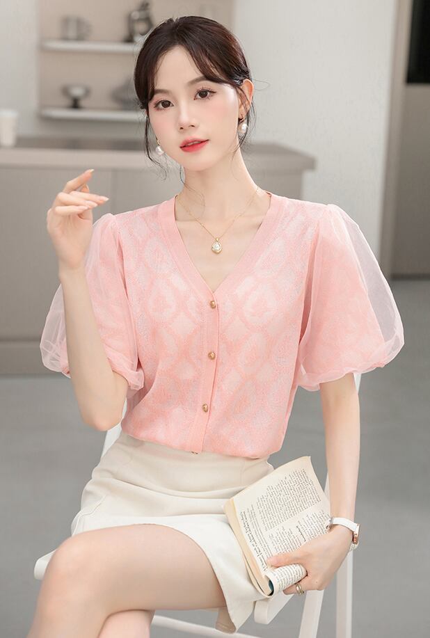 新商品 好感度UP 上質 パフスリーブ 全2色 ニット半袖カーディガン<S-8817>