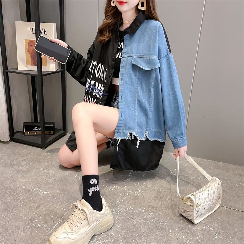 美感いっぱい 薄手 知的で品の良い 長袖 デニム 切り替え スウェット パーカー＜S-2217＞