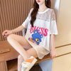 ファッションデザインレースミドル丈半袖Tシャツ<S-3017>