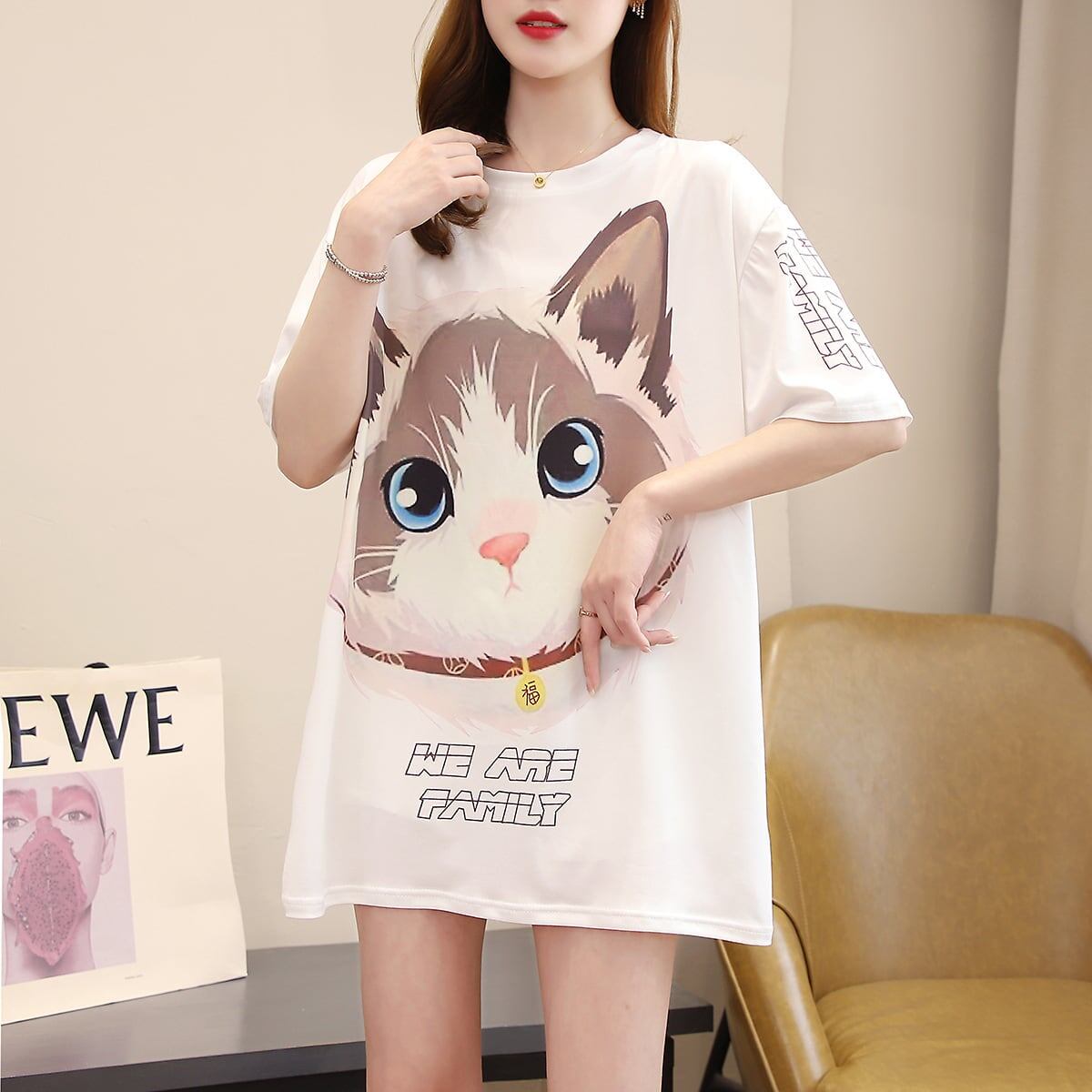 新商品 カジュアル 売り切れ必至 ルーズ プリント 全2色 半袖Tシャツ<S-8777>