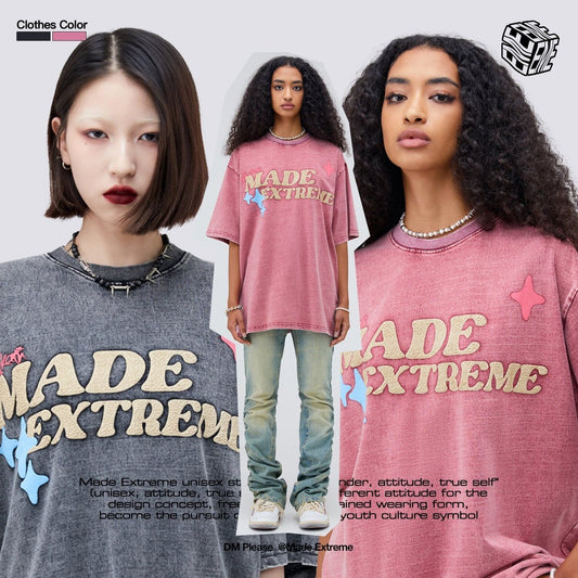 ストリートトレンドのレターファンプリント半袖Tシャツ<S-2906>