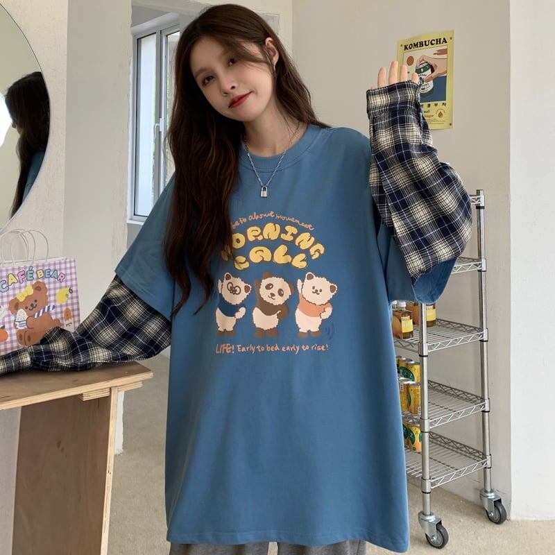 オシャレ度満点 ラウンドネック 個性的なデザイン カートゥーンプリント Tシャツ＜S-2257＞