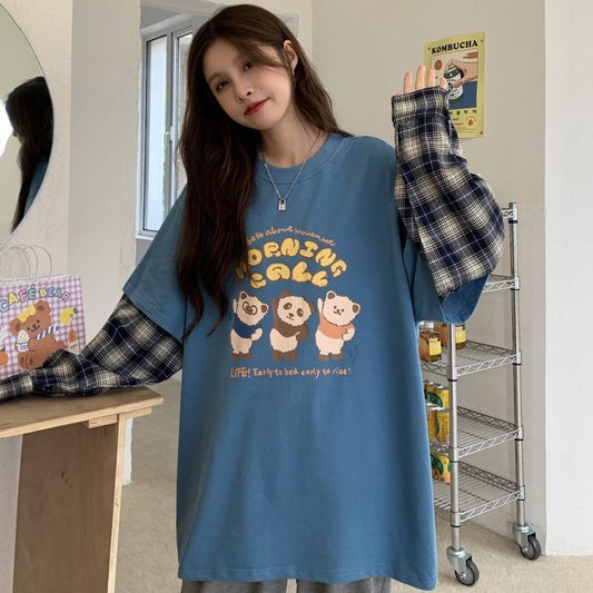 オシャレ度満点 ラウンドネック 個性的なデザイン カートゥーンプリント Tシャツ＜S-2257＞