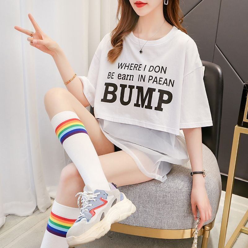 絶対欲しい レイヤード風 個性派 プリントTシャツ ゆったり半袖＜S-8101＞