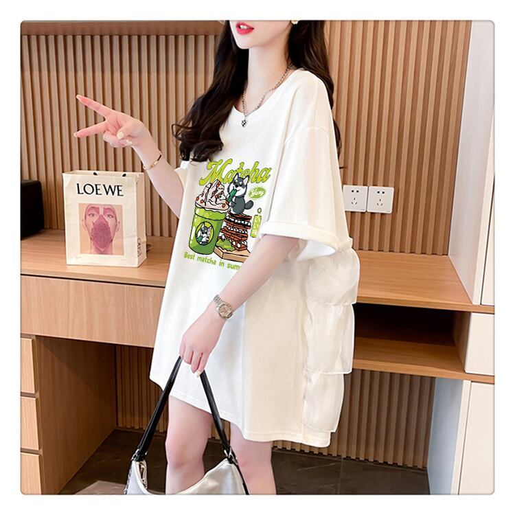着回し力抜群 切り替え プリント ロング Tシャツ ゆったり半袖 Tシャツ ＜S-8498＞