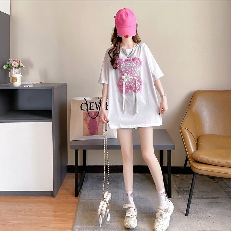 着心地抜群 切り替え 女性力を高める プリント Tシャツ カットソー＜S-3405＞