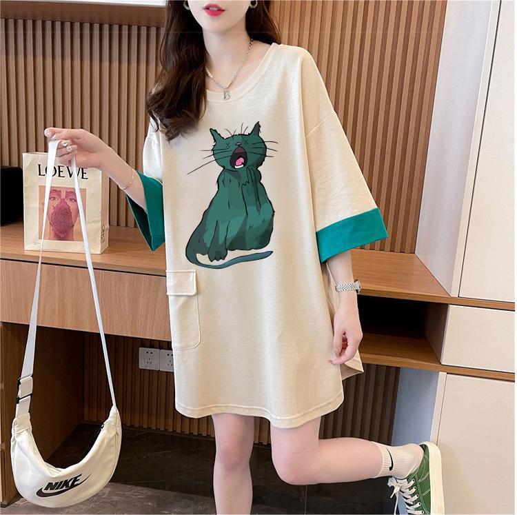 ユニークなデザイン気質のカラーブロック半袖Tシャツ<S-2900>