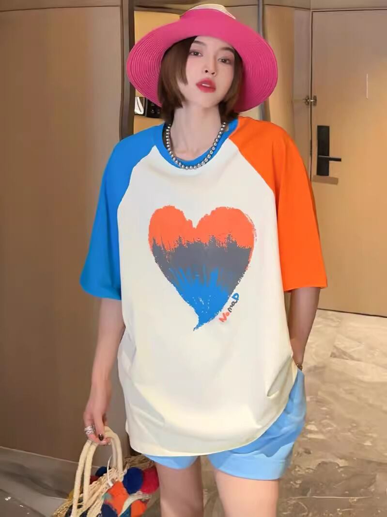 絶対欲しい プリント ロゴ カラーマッチング ゆったり 3色半袖Tシャツ＜S-8383＞