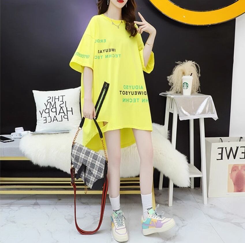 超人気 ダメージ加工 ゆったりロング丈 三色半袖Tシャツ＜S-8107＞