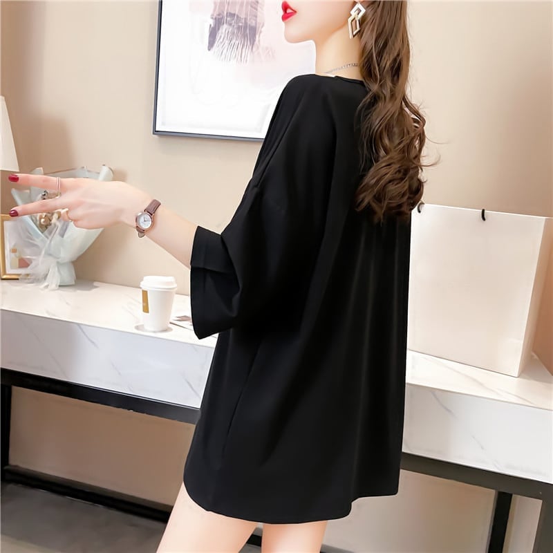 売れ筋 アルファベット Vネック フェイクレイヤード ゆったり 着?せ 半袖 Tシャツ ＜S-2005＞