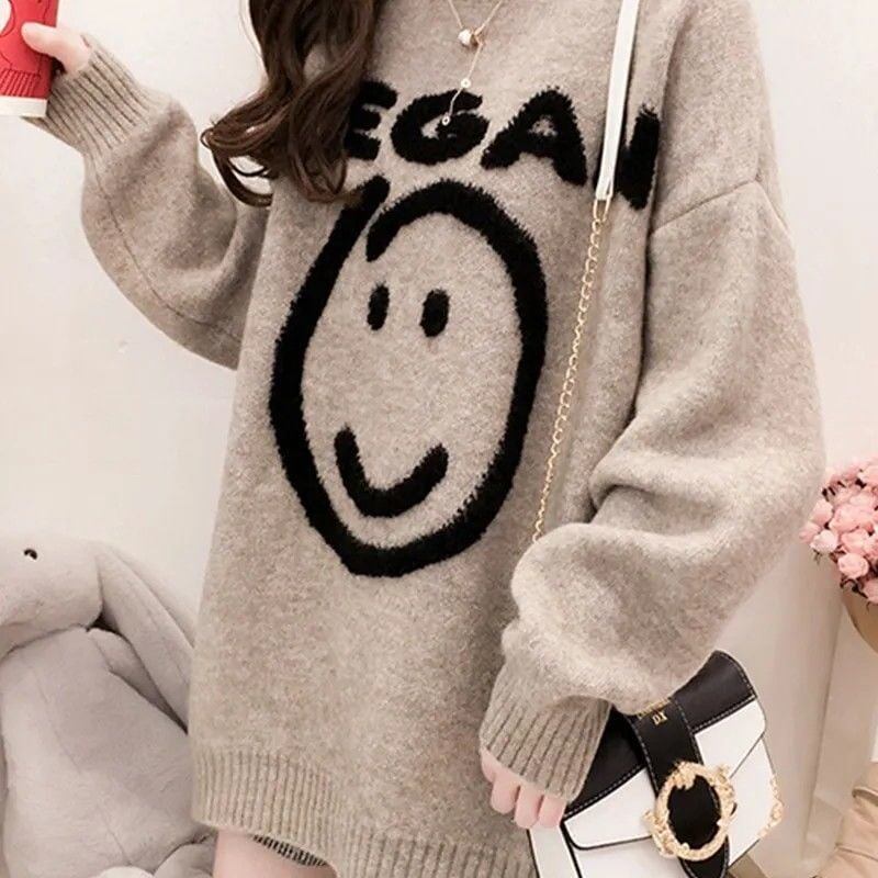 美人度アップスマイルマーク柄ニットセーター全3色<S-4429>