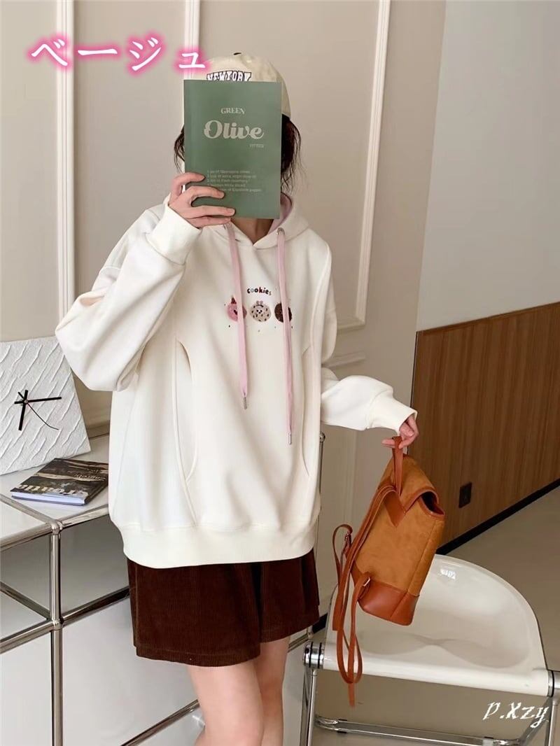 定番シンプルゆったりフード付きパーカ全3色トップス<S-4742>