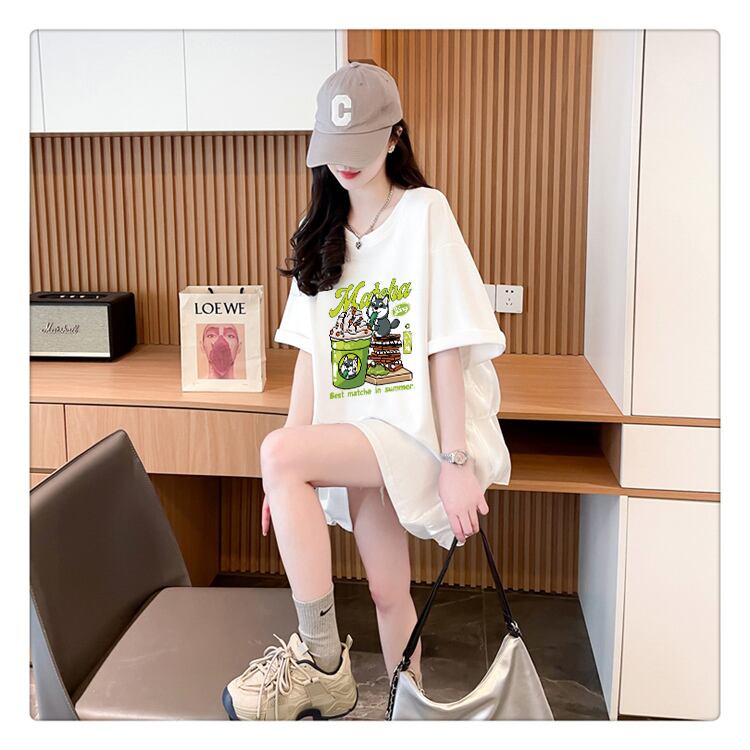着回し力抜群 切り替え プリント ロング Tシャツ ゆったり半袖 Tシャツ ＜S-8498＞