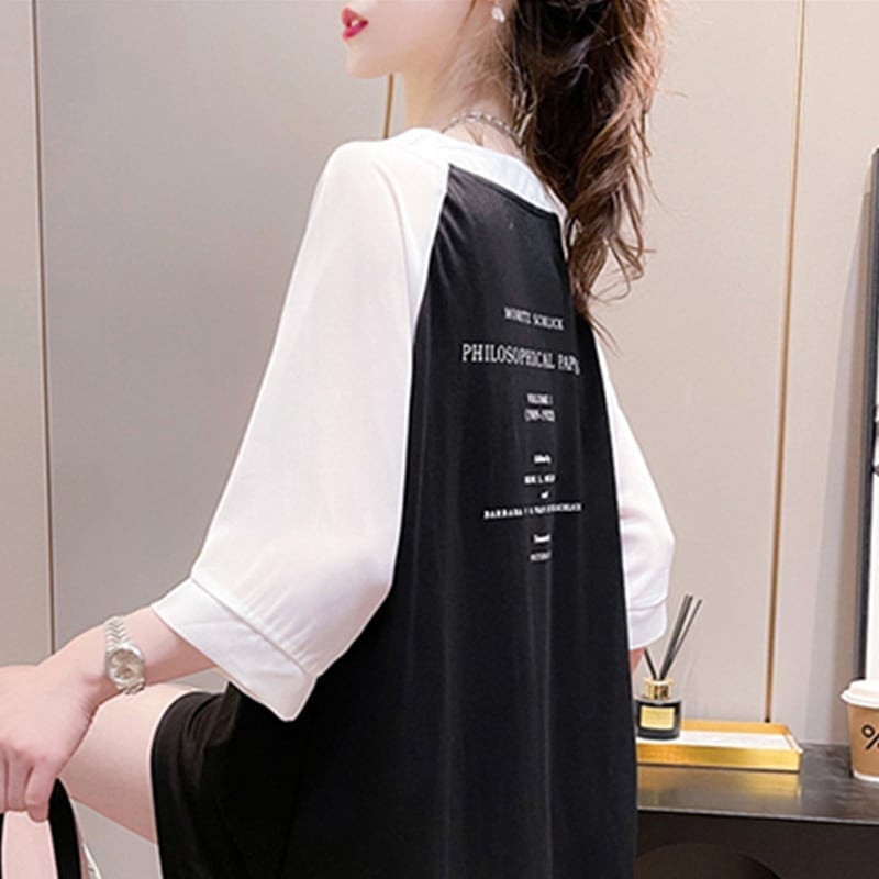 好感度満載 切り替え 美感いっぱい プリント Tシャツ カットソー＜S-3479＞