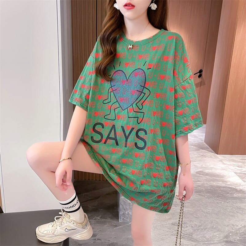 カジュアル 切り替え オシャレ度満点 プリント Tシャツ カットソー＜S-3411＞