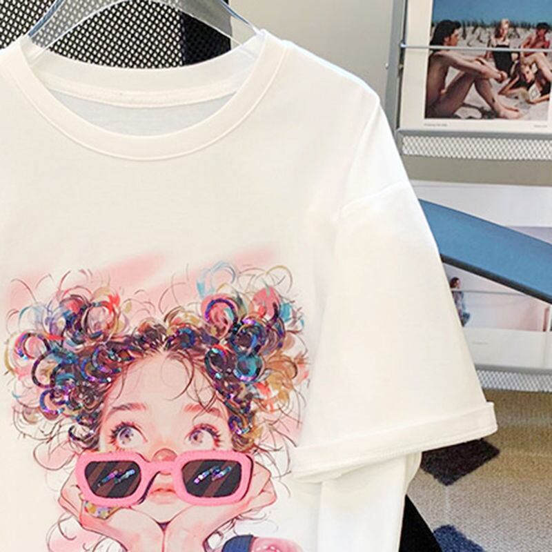 【半額！期間限定！！】大人可愛い上質 キュートプリント カジュアル 半袖Tシャツ＜S-8593＞