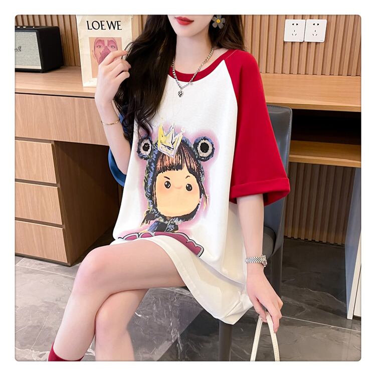 超人気 切り替え スウィート プリント レース 全2色 半袖Tシャツ ＜S-8716＞