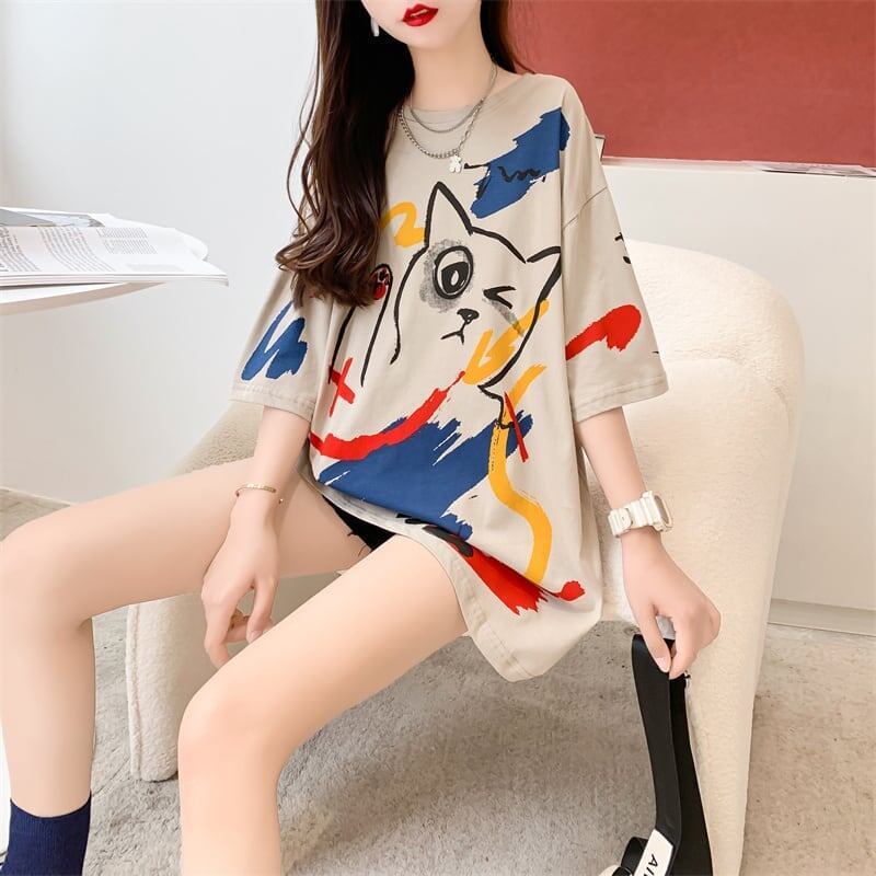 ルーズ カートゥーンプリント 今季大好評 Tシャツ カットソー＜S-3471＞