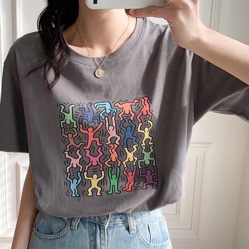 オシャレ度満点 切り替え 着心地抜群 プリント Tシャツ カットソー＜S-3408＞