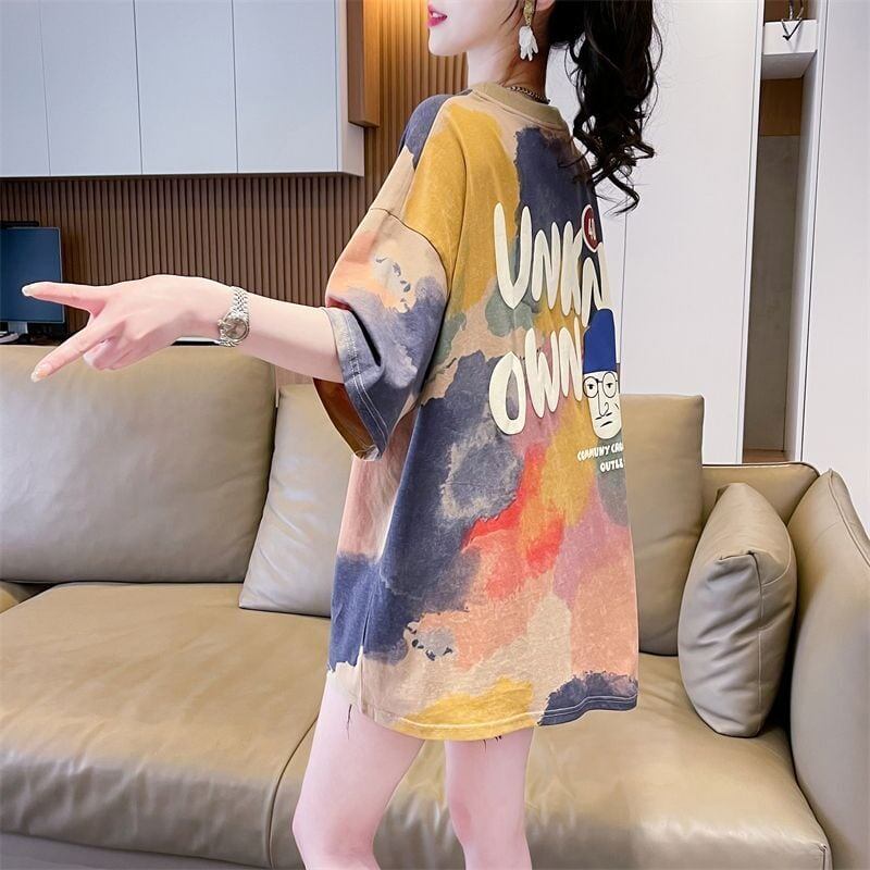 売り切れ必至 絞り染め ファッション プリント 2色選択 半袖Tシャツ＜S-8573＞