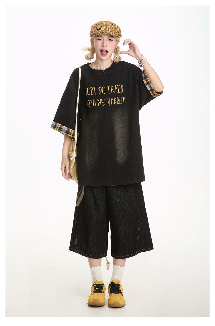 デニム 売れ筋 おすすめ 絶対流行 早い者勝ち カジュアル男女兼用 2色選択 Tシャツ<S-11340>