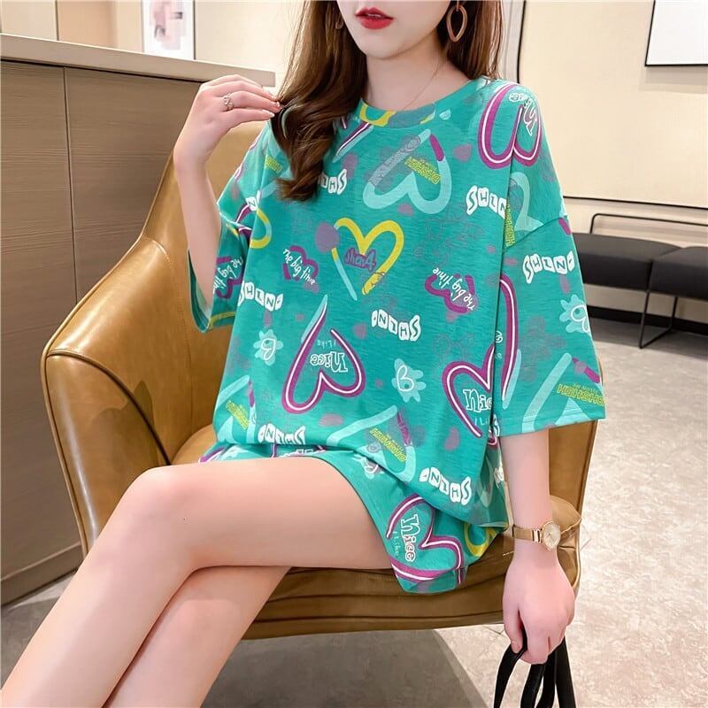 スタイリッシュ プリント 一目惚れ Tシャツ カットソー ワンピース＜S-3322＞