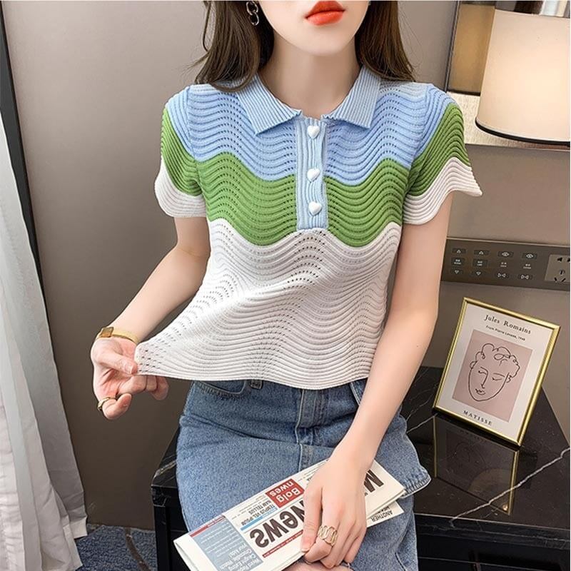 デザイン感 切り替え チャーミング プリント Tシャツ カットソー＜S-3566＞
