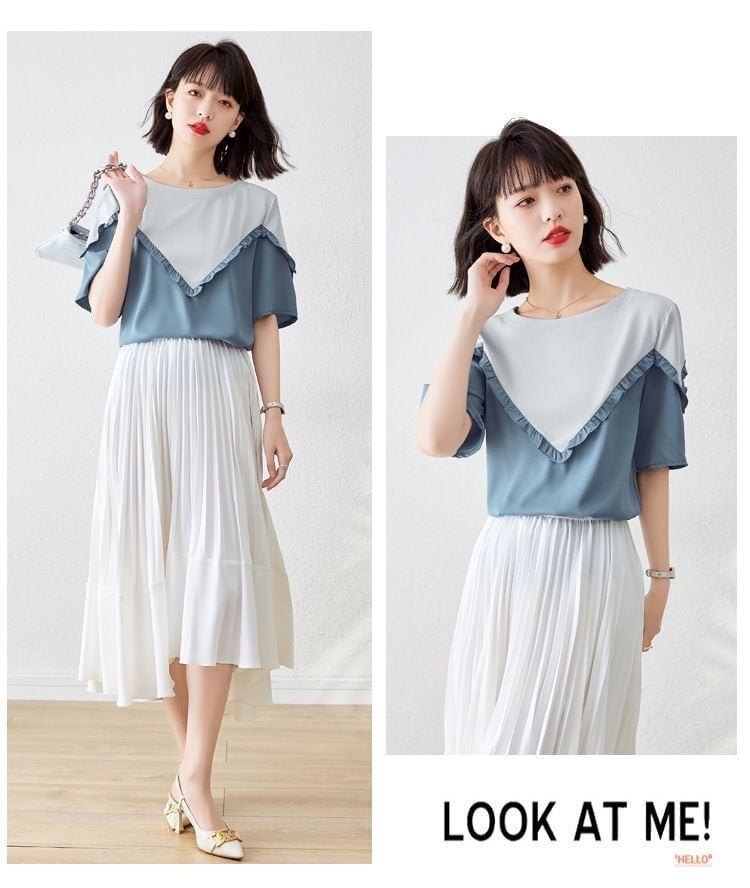 【半額！期間限定！！】 ファッション 定番シンプル 上質 シフォン 半袖<S-6595>