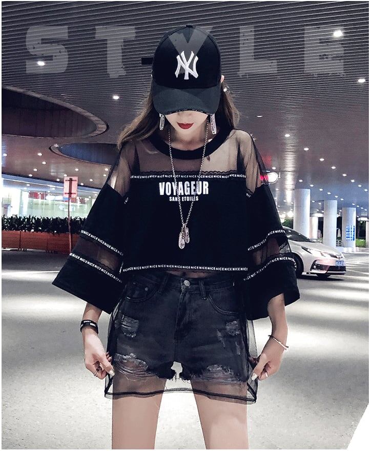 話題沸騰中 レイヤード風 アバンギャルド プリントTシャツ ゆったり半袖＜S-8102＞