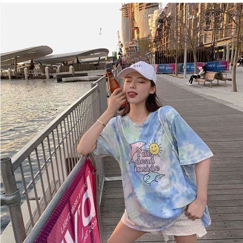 絶対欲しい キュート 話題沸騰中 絞り染め プリント 全2色 半袖Tシャツ<S-8759>