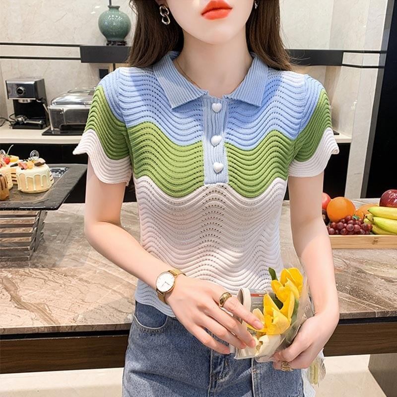 デザイン感 切り替え チャーミング プリント Tシャツ カットソー＜S-3566＞