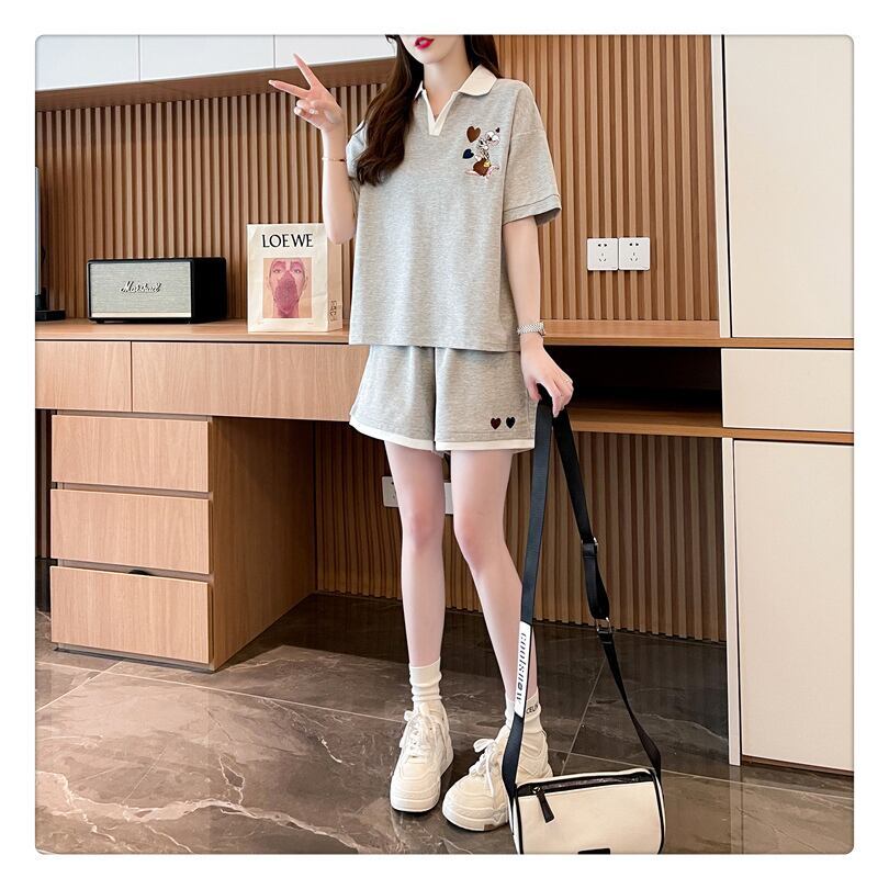 定番シンプル 切り替え カジュアル 半袖Ｔシャツⅹパンツセット全3色 <S-8267>