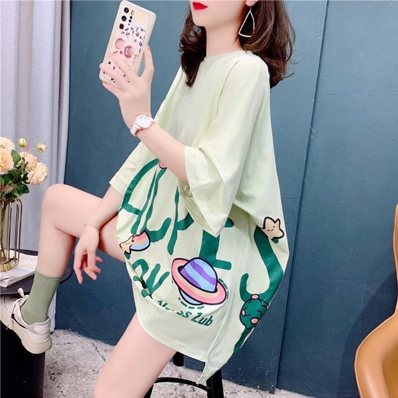 ファッション 切り替え 美人度アップ プリント Tシャツ カットソー＜S-3636＞