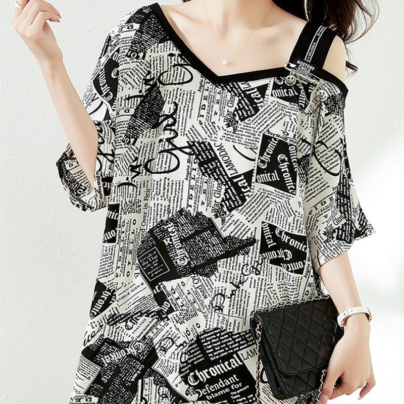 カジュアル ベアトップ お洒落 プリント Tシャツ カットソー＜S-3143＞