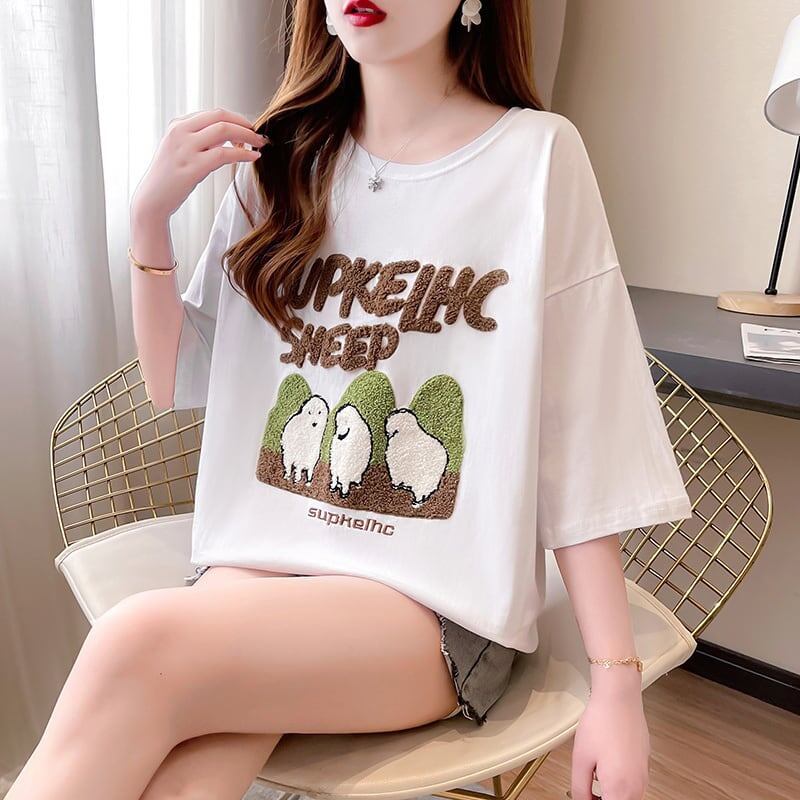 合わせやすい 切り替え チャーミング プリント Tシャツ カットソー＜S-3480＞