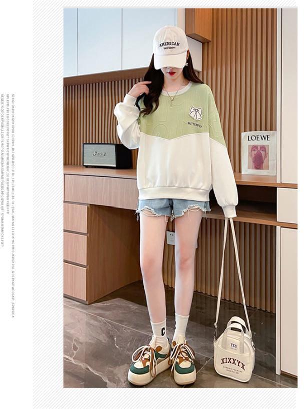 好感度100％リボン柄ロゴゆったり厚手スウェット全3色トップス<S-4615>