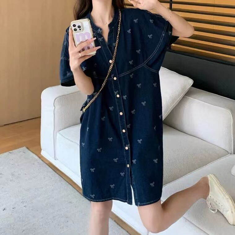 新商品 好感度UP 大人可愛い 上質 カジュアル 花柄 デニム ワンピース<S-8926>
