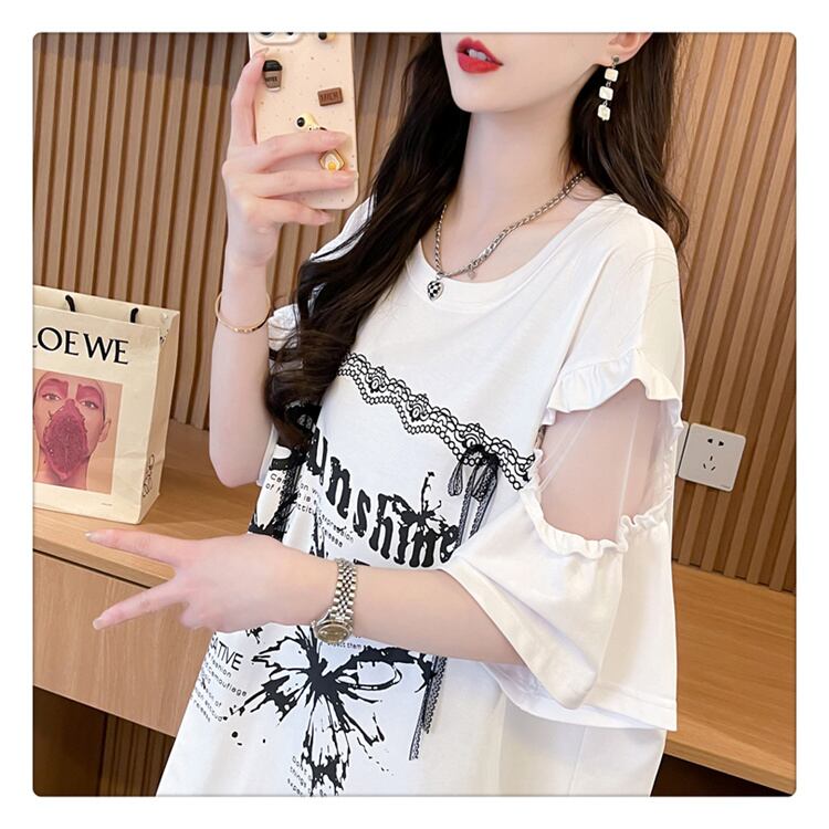 話題沸騰中 切り替え スウィートプリント 全2色 半袖Tシャツ ＜S-8652＞