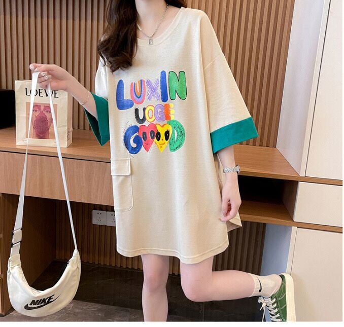 絶対欲しい プリント ラウンドネック 切り替え 全2色 半袖Tシャツ ＜S-8672＞