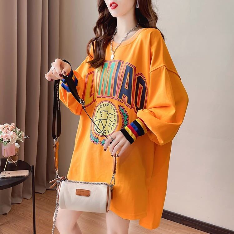 着?せ グラフィックプリント 虹色 ロング長袖Tシャツ 三色トップス＜S-4107＞