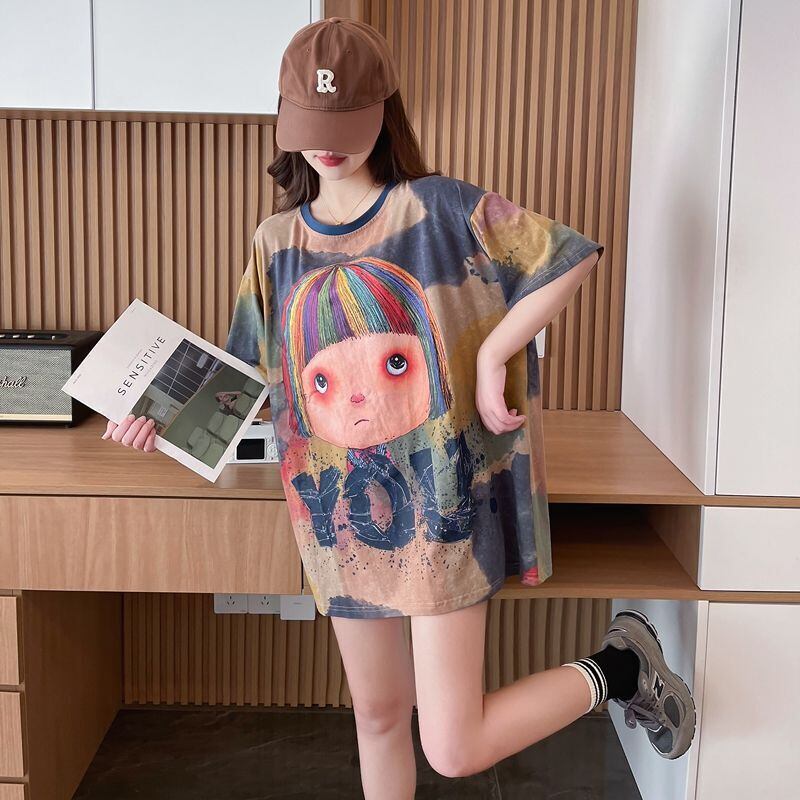 売り切れ必至 絞り染め ファッション プリント 半袖 Tシャツ＜S-8412＞