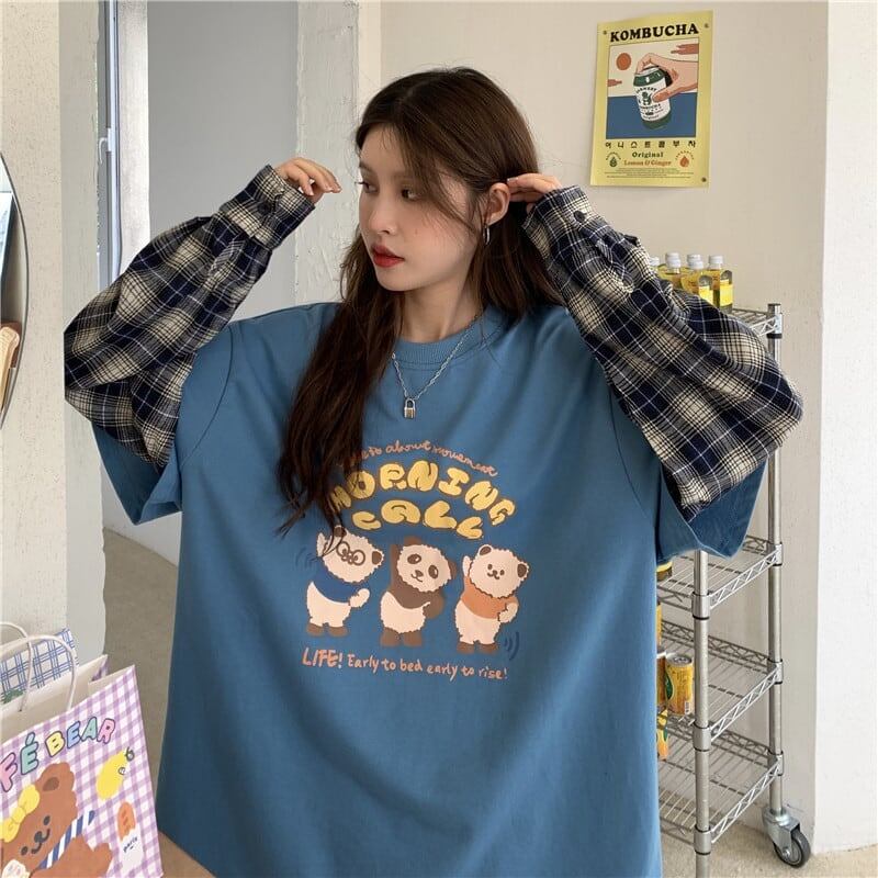 オシャレ度満点 ラウンドネック 個性的なデザイン カートゥーンプリント Tシャツ＜S-2257＞